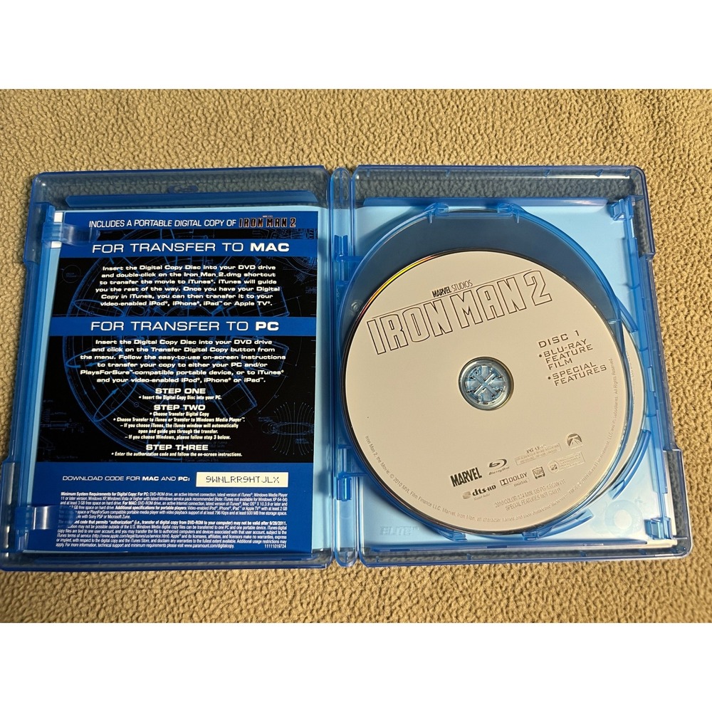 Iron Man 2 Blu-ray DVD Digital Copy 3-Disc Combo Pack Marvel Studios Slipcover - Picture 4 of 8